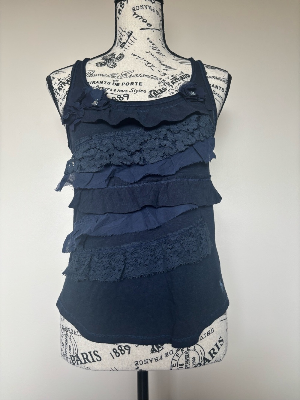 Abercrombie & Fitch Navy Ruffled Lace Tank Top - Women